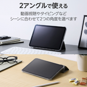 エレコム iPad mini(A17 Pro)/iPad mini (第6世代)用フラップケース 背面クリア ファブリック 2アングル スリープ対応 グレー TB-A24SWVCGY-イメージ5