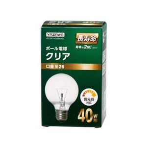 ヤザワ 40W形・E26口金 G70白熱ボール電球 クリア 38W電球タイプ 1個入り GC100110V38W70L-イメージ1