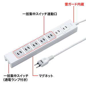 サンワサプライ 電源タップ(2極抜け止めタイプ・7個口・2m) TAP-F27-2KP-イメージ2