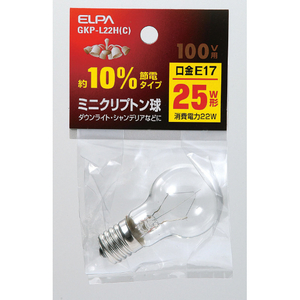 エルパ ミニクリプトン球 E17口金 25W形(22W) 1個入り クリア GKP-L22HC-イメージ1