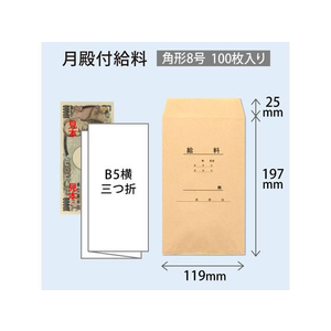 オキナ クラフト封筒 角8 給料 100枚 70g/m2 FCC2101-KP7T-イメージ2