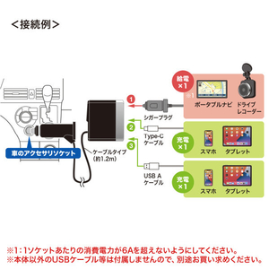 サンワサプライ ソケット付き車載充電器(USB PD20W Type-C+USB A・1．2m) CAR-CHR82CPD-イメージ7