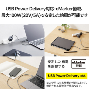 エレコム USB2．0ケーブル(USB Type-C - USB Type-C/100W対応/なめらか)1．0m グレー MPA-CC5PSS10GY-イメージ6