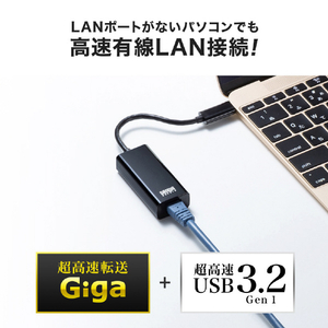 サンワサプライ 有線LANアダプタ USB Type-C-LAN変換・Gigabit対応 ブラック USB-CVLAN2BKN-イメージ7