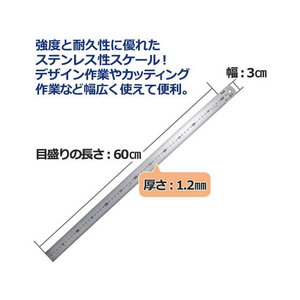 プラス 定規 ステンレス直尺 60cm 1.2mm厚 シルバー FCP3027-47743-イメージ3