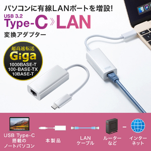 サンワサプライ USB3．2TypeC-LAN変換アダプタ ホワイト USB-CVLAN2WN-イメージ5