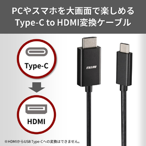 バッファロー Type-C to HDMI変換ケーブル(2m) ブラック BSCHD20BK-イメージ3