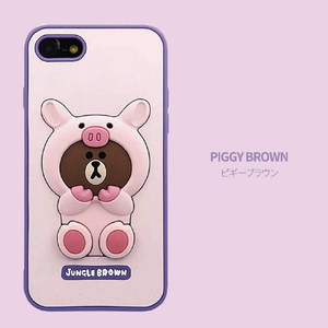 LINE FRIENDS iPhone SE(第3世代)/SE(第2世代)/8/7用SILICON CASE ピギーブラウン KCL-CPB001-イメージ1