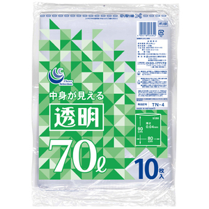 日本技研工業 透明ポリ袋 70L 10枚入 TN4ﾎﾟﾘﾌｸﾛ70-イメージ1