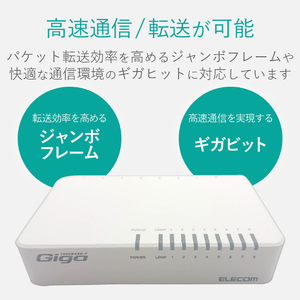 エレコム 1000BASE-T対応スイッチングハブ(8ポート) ホワイト EHC-G08PA2-W-イメージ3