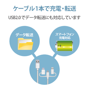 エレコム 3in1スマートフォン用USBケーブル(0．3m) ホワイト MPA-AMBLCAD03WH-イメージ6