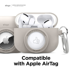 elago AirPodsPro用カラビナ付きシリコンケｰス(AirTag収納可) elago AirPodsPro ストーン EL_APPCSSCSO_ST-イメージ3