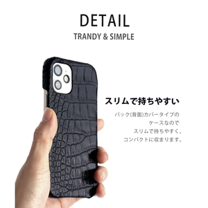 ABBI SIGNATURE iPhone 12/12 Pro用イタリアンレザー クロコバックカバーケース ブラック ABS20513I12P-イメージ9