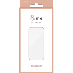 エレコム iPhone 16 Pro用ガラスフィルム &me フルガラス メタリックカラーフレーム 高透明 ピンクゴールド PM-A24CFLGGRPNM-イメージ1