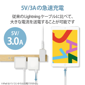 エレコム スタンダードLightningケーブル(タブレット向け) 2．0m ホワイト MPA-UALA20WH-イメージ6