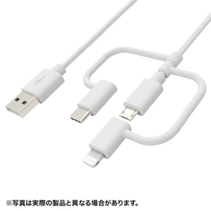 サンワサプライ ライトニング・Type-C・microUSB 3in1 ケーブル 1m ホワイト KB-IPLTCM10-イメージ1