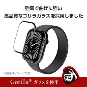 エレコム Apple Watch Series 10(46mm)用ガラスフィルム ゴリラ 高透明 貼付ツール付 ブラック AW-24AFLGOR-イメージ3