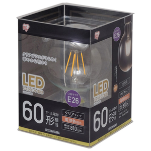 アイリスオーヤマ LEDフィラメント電球 E26口金 全光束810lm(6．7Wボール電球全方向タイプ・クリア) 電球色相当 クリア LDG7L-G-FC-イメージ1