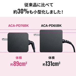 サンワサプライ USB Power Delivery対応AC充電器(PD65W・TypeCケーブル一体型) ACA-PD76BK-イメージ12