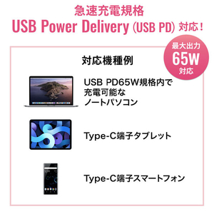 サンワサプライ USB Power Delivery対応AC充電器(PD65W・TypeCケーブル一体型) ACA-PD76BK-イメージ9