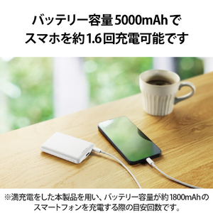 エレコム 薄型コンパクトモバイルバッテリー(5000mAh/2．4A/Cx1+Ax1) ホワイト DE-C37-5000WH-イメージ5