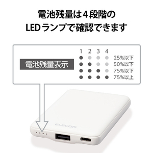 エレコム 薄型コンパクトモバイルバッテリー(5000mAh/2．4A/Cx1+Ax1) ホワイト DE-C37-5000WH-イメージ7