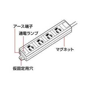 サンワサプライ 電源タップ（3P・4個口・3m） TAP-MG341N2-3-イメージ2