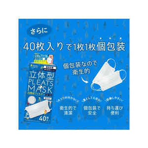 医食同源 立体型プリーツマスク ゆったりフィット ホワイト 40枚入 FC286NY-イメージ7