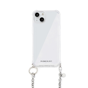 PHONECKLACE iPhone 15 Plus用チェーンショルダーストラップ付きクリアケース シルバー PN25590I15PL-イメージ1