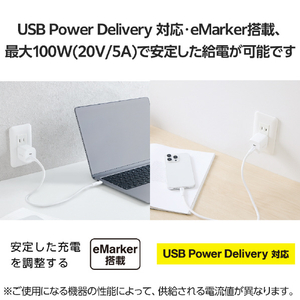 エレコム USB 10Gbpsケーブル(USB Type-C - USB Type-C/100W/シリコンメッシュ)0．5m ホワイト MPA-CC1GSM05WH-イメージ5