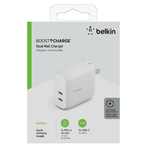 BELKIN 急速充電デュアルUSB-C充電器(20W×2) BOOST↑CHARGE ホワイト WCB006DQWHJP-イメージ6