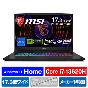 MSI ノートパソコン Katana 17 B13V ブラック KATANA17-B13VFK-4334JP-イメージ1