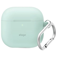 elago AirPods 4用カラビナ付きシリコンケース ミント EL_AP4CSSCN2_MT