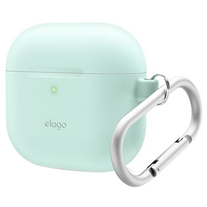 elago AirPods 4用カラビナ付きシリコンケース ミント EL_AP4CSSCN2_MT-イメージ2