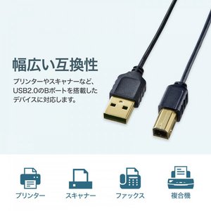 サンワサプライ 極細USBケーブル(USB2.0 A-Bタイプ・2m) ブラック KU20-SL20BKK-イメージ8