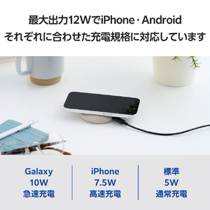 エレコム Qi規格(EPP)対応ワイヤレス充電器(12/10/7．5/5W・卓上) ゴールド W-QA26GD-イメージ4