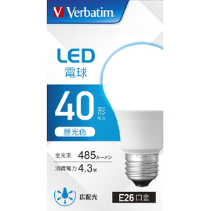 Verbatim LED電球 E26口金 全光束485lm(4．3W一般電球・広配光タイプ) 昼光色相当 LDA4D-G/LCV3-イメージ1