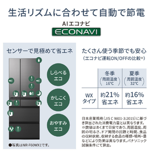 パナソニック 650L 6ドア冷蔵庫 ミスティスチールグレー NR-F65WX1-H-イメージ6