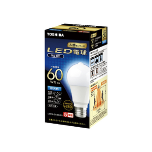 東芝 LED電球 E26口金 全光束810lm(7．3W一般電球タイプ) 昼光色相当 LDA7D-D-G/M60V1-イメージ1