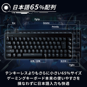 エレコム ゲーミングキーボード/銀軸(スピードリニア)/65%サイズ V custom VK200S ブラック TK-VK200SBK-イメージ4