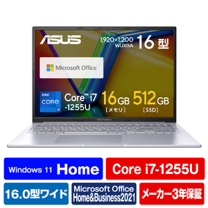 ASUS ノートパソコン e angle select ASUS Vivobook 16X クールシルバー K3604ZA-MBWSI7ED-イメージ1