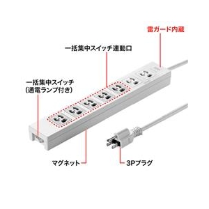 サンワサプライ 電源タップ(7個口・3P・5m) TAP-F37-5KR-イメージ2