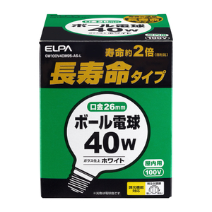 エルパ ボール球 E26口金 全光束420lm(40W長寿命タイプ) 電球色相当 GW100V40W95ASL-イメージ1