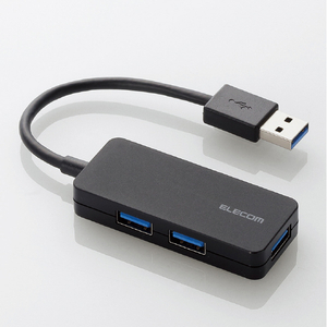 エレコム 3ポートUSB3．0ハブ(ケーブル固定タイプ) ブラック U3H-K315BBK-イメージ1