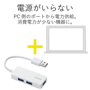 エレコム 3ポートUSB3．0ハブ(ケーブル固定タイプ) ホワイト U3H-K315BWH-イメージ5