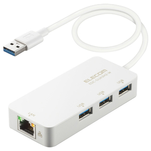 エレコム USB-A 1Gbps有線LANアダプター[USBハブ付き] ホワイト EDC-GUA3H2-W-イメージ2