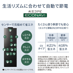 パナソニック 【右開き】457L 5ドア冷蔵庫 ヘアラインディープブラック NR-E46CV1-K-イメージ10