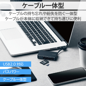 エレコム USB2．0対応メモリカードリーダー(ケーブル収納型タイプ) ブラック MR-K304BK-イメージ2