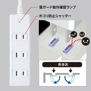 サンワサプライ 雷ガードタップ(2P・4個口・2m) ホワイト TAP-SP2114MG-2WN-イメージ3