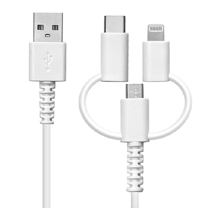 ラスタバナナ MFIライトニング/Type-C変換付 microUSB充電通信ケーブル 3A 1．0m ホワイト R10CAAMLC3A01WH-イメージ1